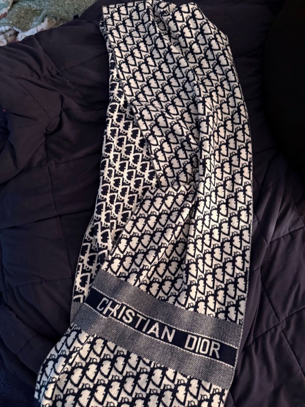 FAUX Christian Dior Monogram Scarf in Navy and Cream